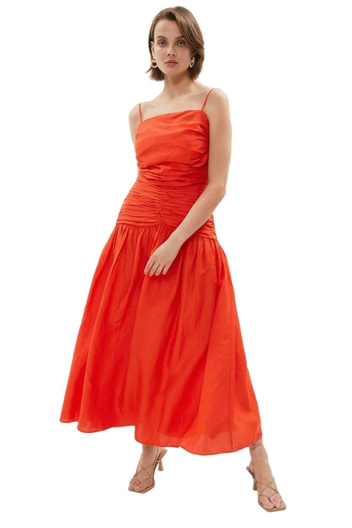 Jacques Vert Orange Modal Blend Linen Ruched Detail Midaxi Skirt BCC01323