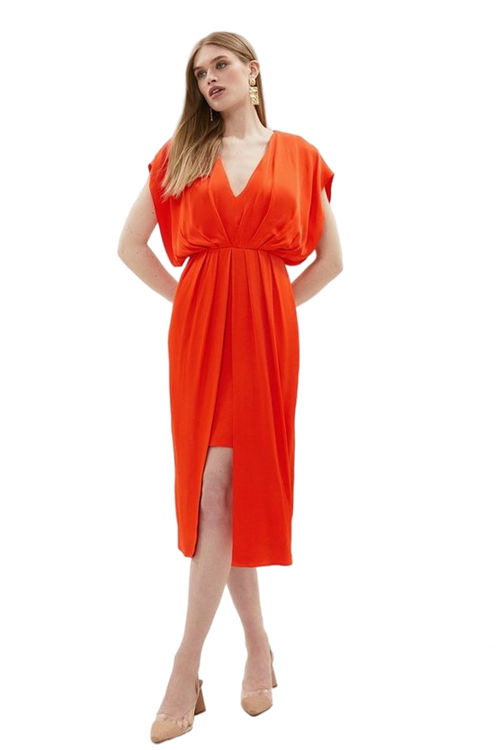 Jacques Vert Orange Premium Gathered Front Satin Pencil Dress BCC01847