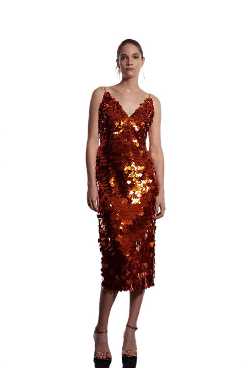 Jacques Vert Orange Premium Square Sequin Midi Dress BCC03355