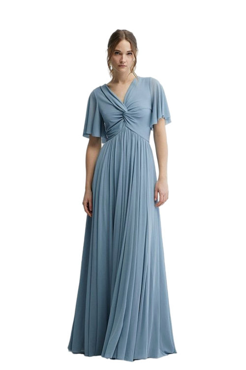 Jacques Vert Pale Blue Angel Sleeve Stretch Mesh Full Skirted Bridesmaids Maxi Dress BCC04548