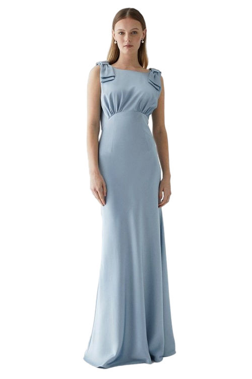 Jacques Vert Pale Blue Bow Shoulder Cowl Back Bridesmaid Maxi Dress BCC04769