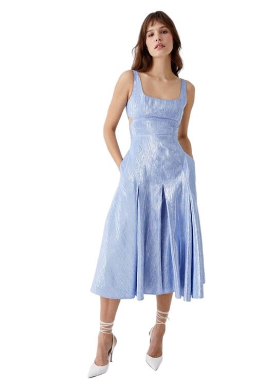 Jacques Vert Pale Blue Cutout Side Midi Dress In Metallic BCC04884