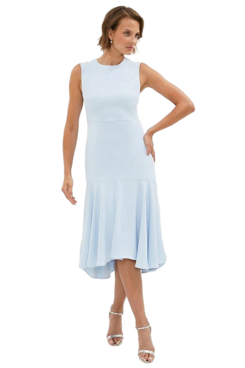 Jacques Vert Pale Blue Dropped Hem Flowing Skirt Midi Dress BCC01711