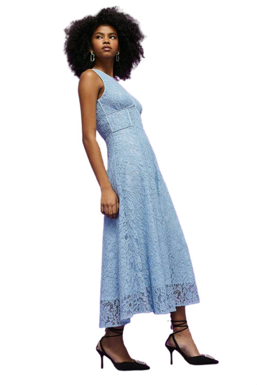 Jacques Vert Pale Blue Lace Piped Bodice Sleeveless Midi Dress BCC00529