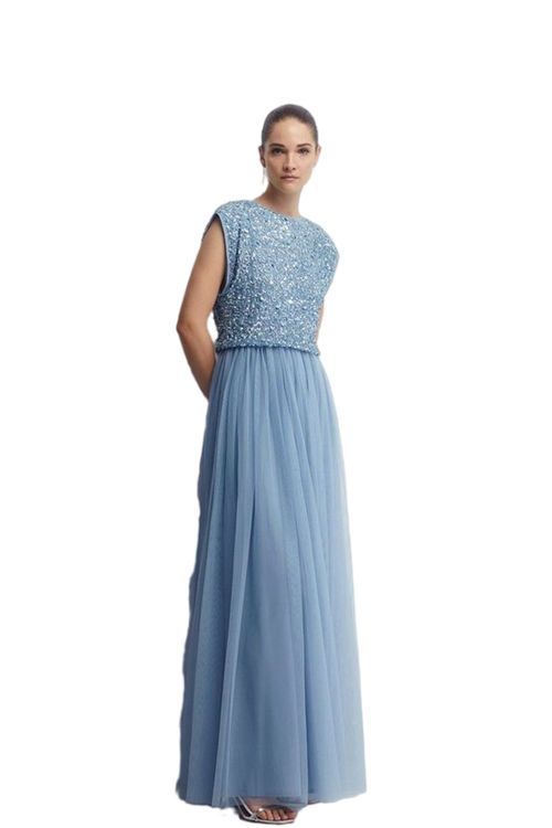 Jacques Vert Pale Blue Mixed Sequin Two In Bridesmaids Maxi Dress BCC04346