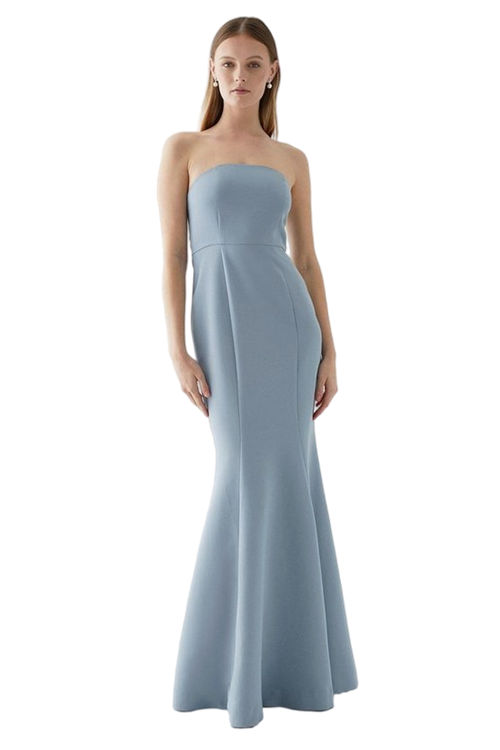 Jacques Vert Pale Blue Tailored Crepe Bandeau Fishtail Bridesmaids Maxi Dress BCC04861