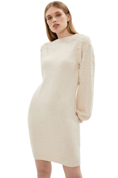 Jacques Vert Pearl Detail Fluffy Jumper Dress BCC01699