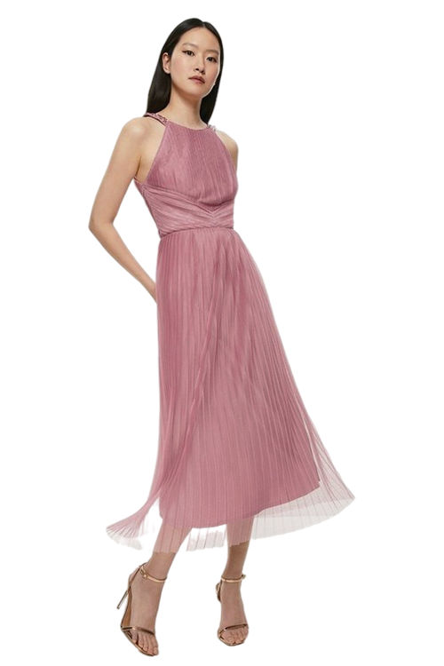 Jacques Vert Pink All Over Pleated Midi Dress BCC00752