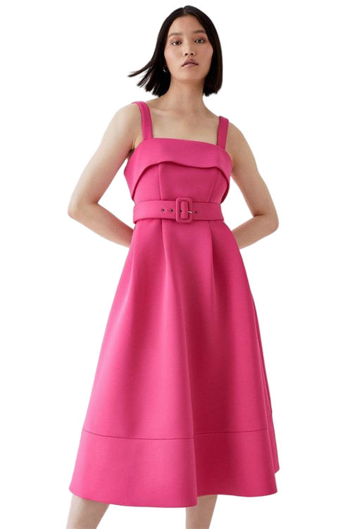 Jacques Vert Pink Cami Top Full Skirt Scuba Midi Dress BCC05500