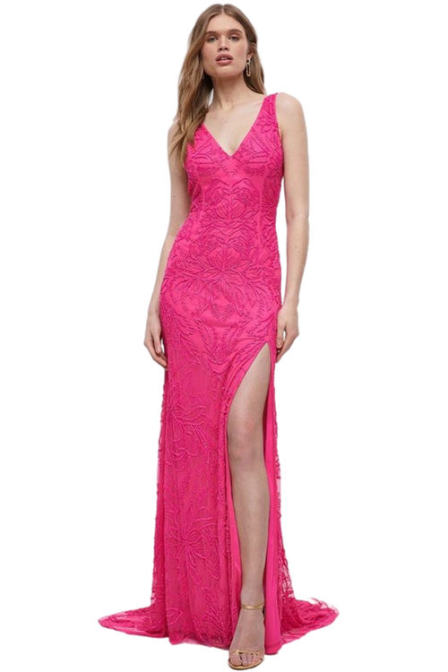 Jacques Vert Pink Floral Embellished Maxi Dress With Side Split BCC04220