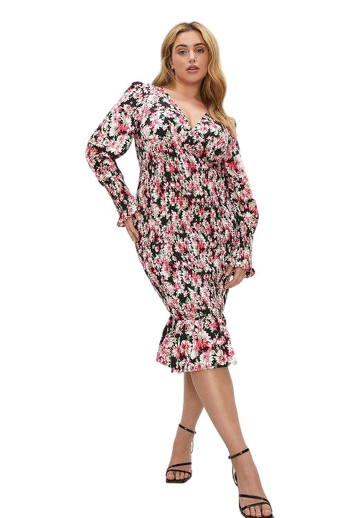 Jacques Vert Pink Plus Size Shirred Waist Detail Midi Dress BCC00207