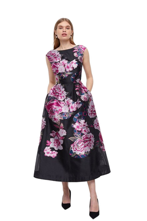 Jacques Vert Pink Premium Metallic Floral Jacquard Midi Dress BCC04543