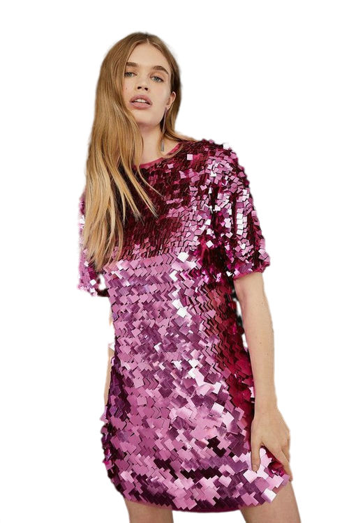 Jacques Vert Pink Premium Square Sequin T Shirt Dress BCC03398