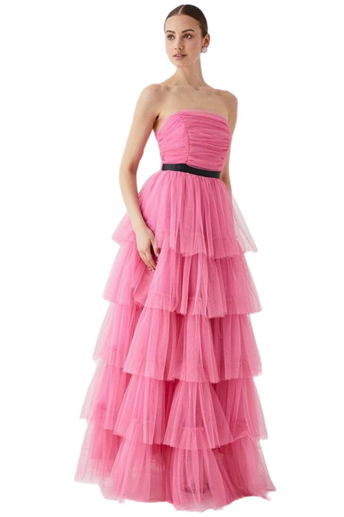 Jacques Vert Pink Tiered Mesh Maxi Dress BCC05159