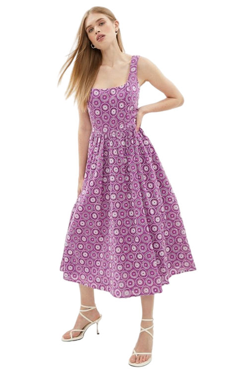 Jacques Vert Purple Cotton Broderie Cutout Midi Dress BCC00857