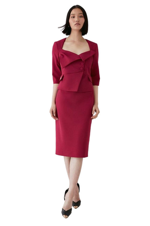 Jacques Vert Raspberry Premium Fold Over Button Detail Pencil Dress BCC02724