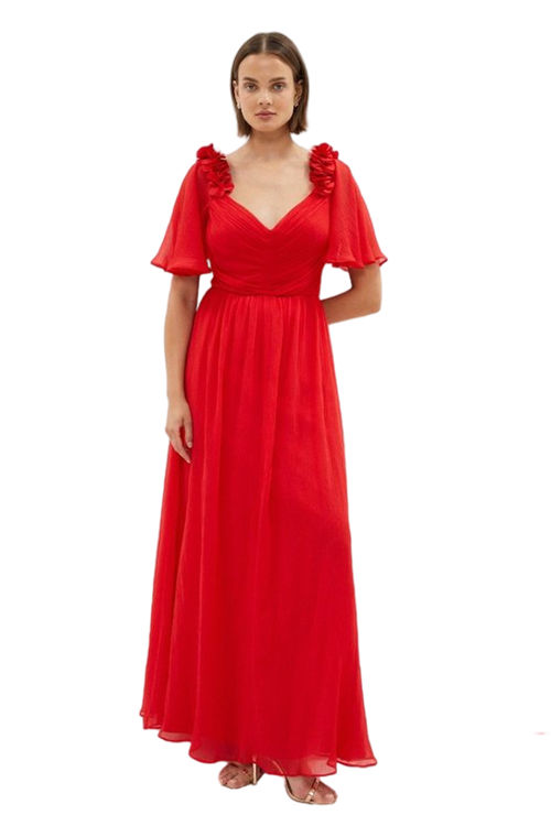 Jacques Vert Red 3d Floral Angel Sleeve Chiffon Maxi Dress BCC02928