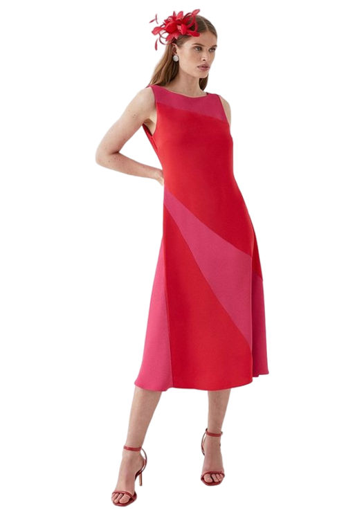 Jacques Vert Red Angled Panel Midi Dress BCC05295