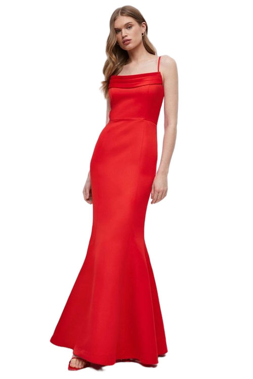 Jacques Vert Red Maxi Dress In Satin With Cowl BCC05100