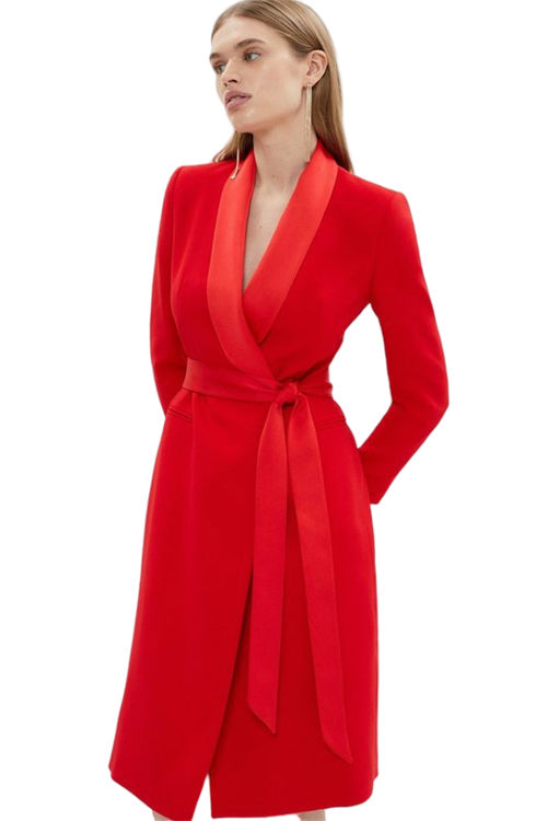 Jacques Vert Red Premium Midi Tuxedo Belted Dress BCC03818