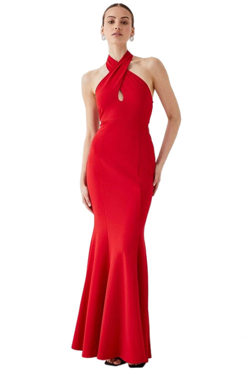 Jacques Vert Red Twist Halter Maxi Prom Dress BCC05219