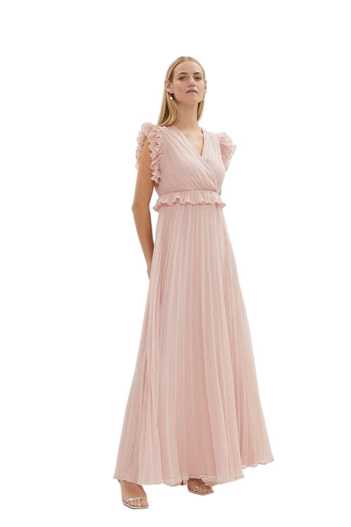 Jacques Vert Rose Frill Shoulder Pleated Skirt Maxi Dress BCC04096