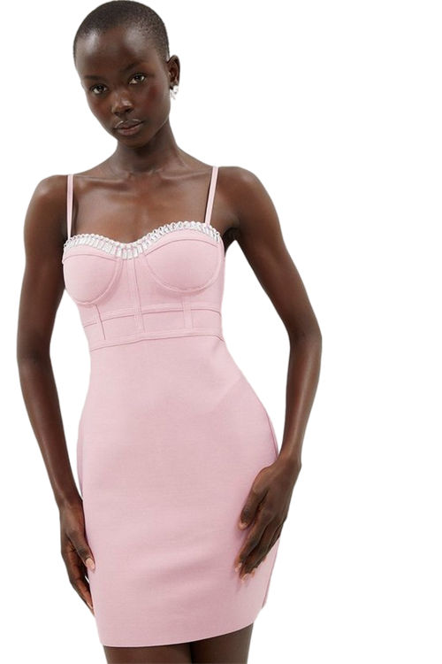 Jacques Vert Rose Gem Neckline Bandage Mini Dress BCC01576