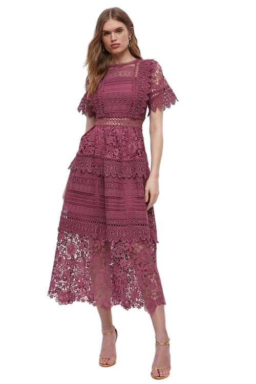 Jacques Vert Rose Lace Mix Midi Dress BCC03999