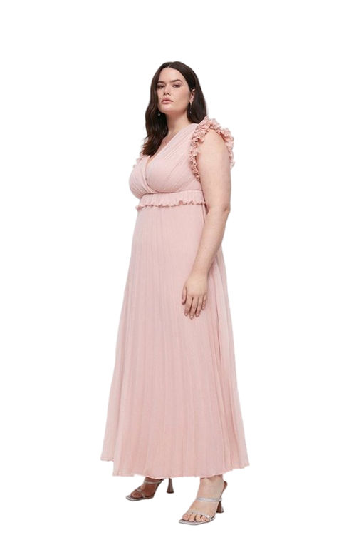 Jacques Vert Rose Plus Size Frill Shoulder Pleated Skirt Maxi Dress BCC04097