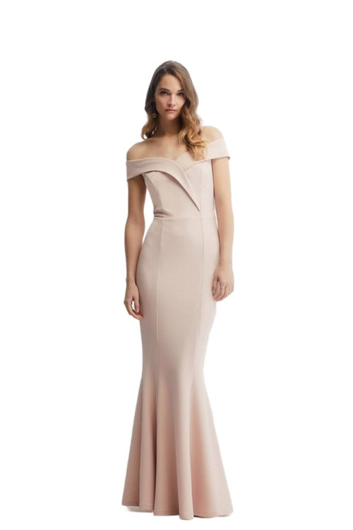 Jacques Vert Rose Sculpting Crepe Bardot Fishtail Bridesmaids Maxi Dress BCC04340