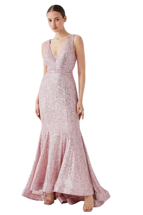 Jacques Vert Rose Sequin Fishtail Maxi Dress BCC05115