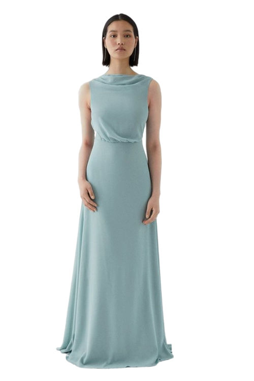 Jacques Vert Sage Blouson Bodice Draped Back Bridesmaids Maxi Dress BCC05432