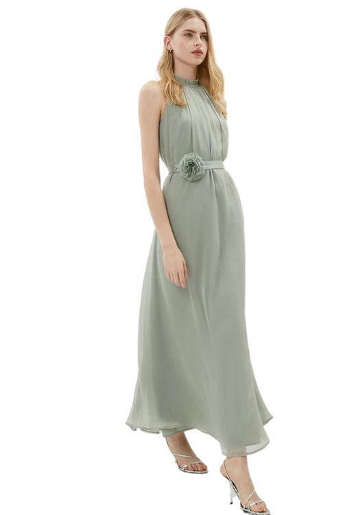 Jacques Vert Sage Corsage Detail Chiffon Halter Maxi Dress BCC01227