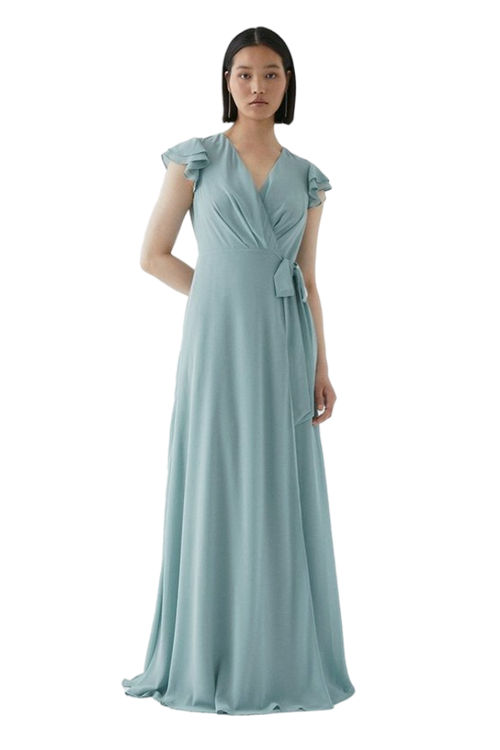 Jacques Vert Sage Double Flutter Sleeve Waterfall Wrap Bridesmaids Dress BCC04880