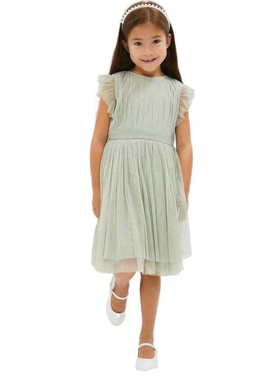 Jacques Vert Sage Girls Bow Back Detail Tulle Dress BCC00913