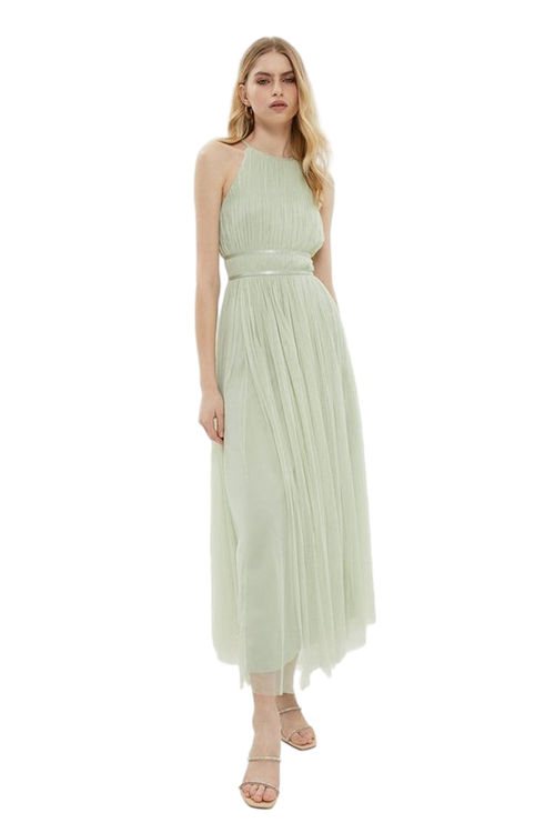 Jacques Vert Sage Halterneck Tulle Maxi Dress​ BCC00618