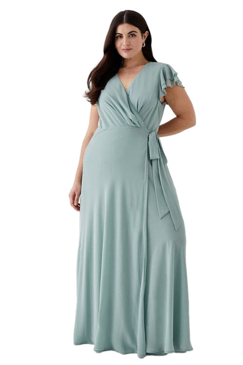 Jacques Vert Sage Plus Size Double Flutter Sleeve Wrap Bridesmaids Dress BCC04852