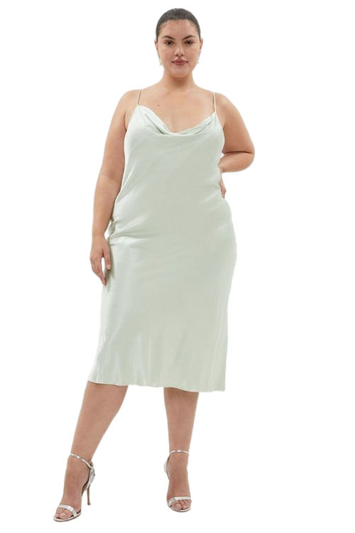 Jacques Vert Sage Plus Size Satin Cowl Neck Midi Dress BCC01161