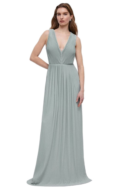 Jacques Vert Sage Sunray Pleated Hem Sweep Jersey Bridesmaids Dress BCC04510