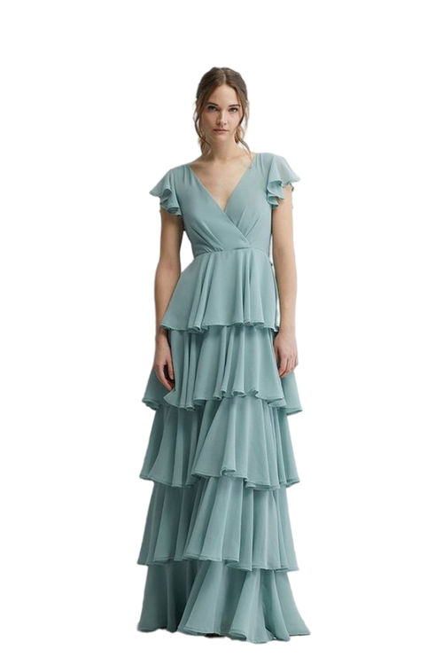 Jacques Vert Sage Tiered Skirt Bridesmaids Maxi Dress BCC04470