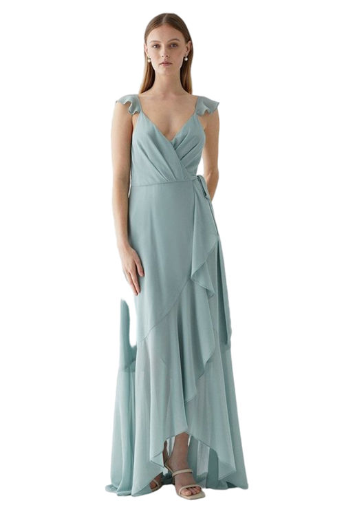 Jacques Vert Sage Waterfall Wrap Flutter Sleeve Bridesmaids Dress BCC05418