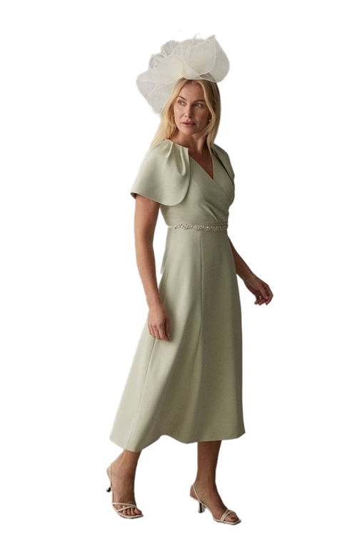 Jacques Vert Sage Wrap Midi Dress With Sleeve Detail BCC05452