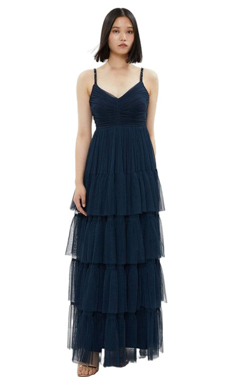 Jacques Vert Sequin Strap Tulle Tiered Bridesmaid Maxi Dress BCC03685