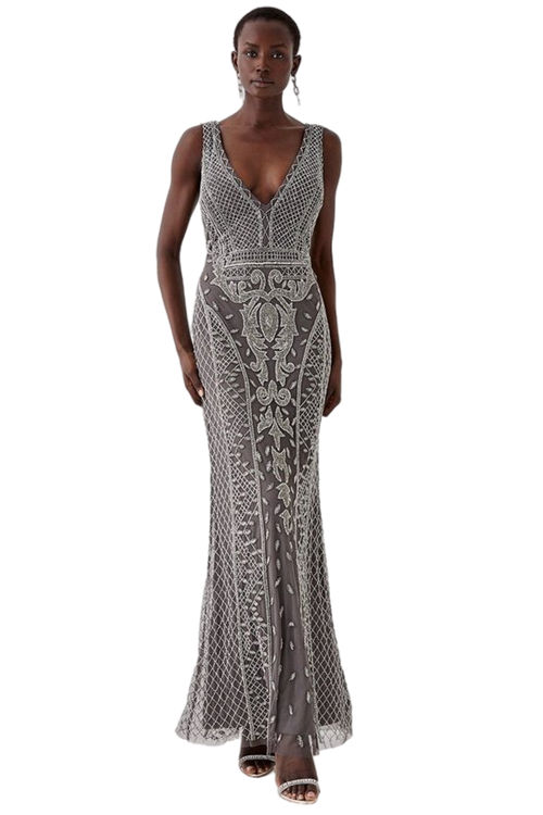 Jacques Vert Silver Premium Hand Beaded Maxi Dress BCC05103