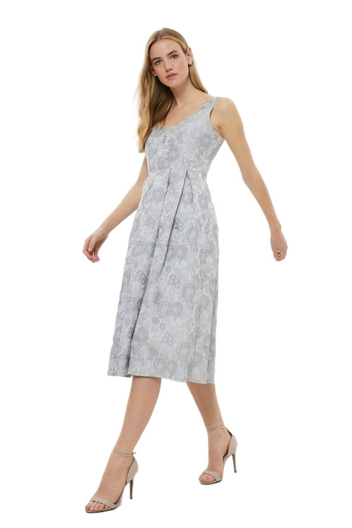 Jacques Vert Silver Sweetheart Neck Jacquard Midi Dress BCC00644