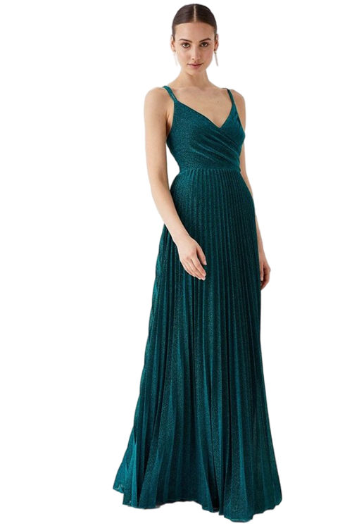 Jacques Vert Teal Shimmer Fabric Pleat Skirt Strappy Back Maxi BCC03446