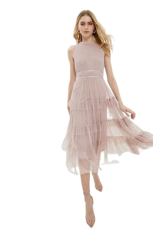 Jacques Vert Tiered Halter Tulle Midi Dress BCC00616