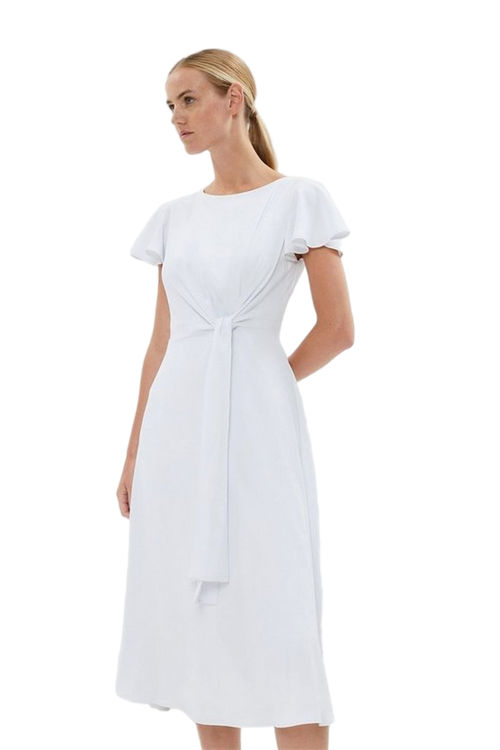 Jacques Vert White Tie Waist Midi Dress BCC03299