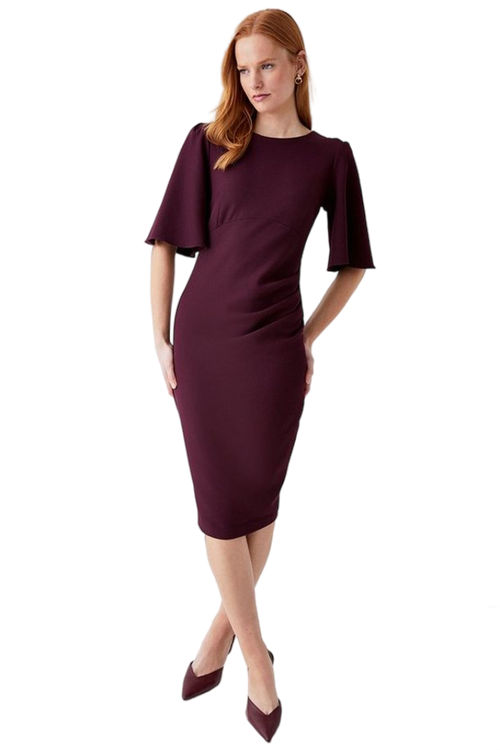 Jacques Vert Wine Flare Sleeve Crepe Dress ACC02135