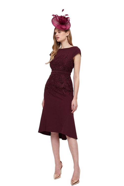 Jacques Vert Wine Lace Dress With Crepe BCC03384